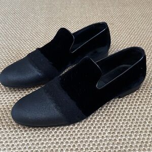 Jimmy Choo Sloane loafers black velvet with glitter note toe caps.